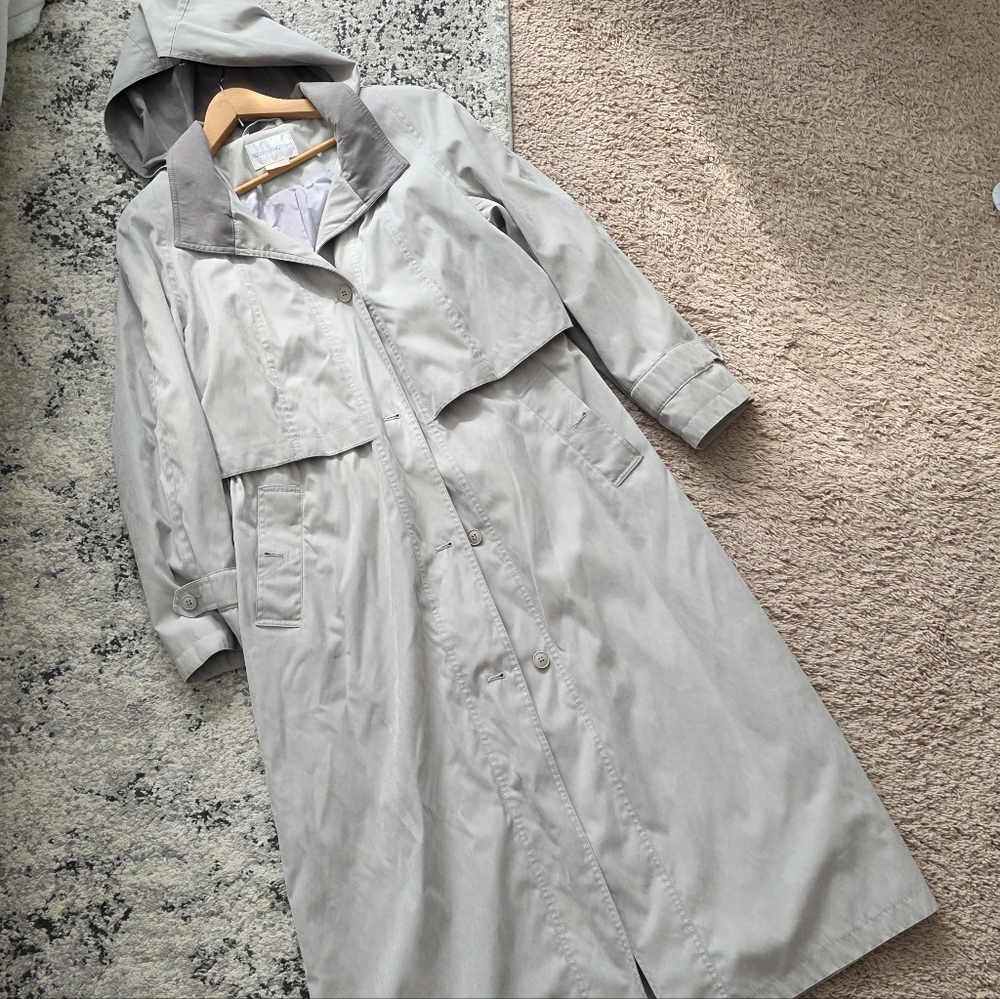 Vintage 90s Worthington Trench Coat Hooded Womens 10 Cream Preppy Academia Chic